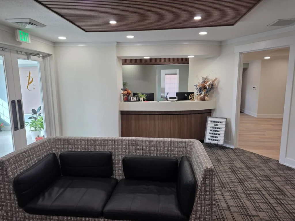 Front desk seen from the waiting room